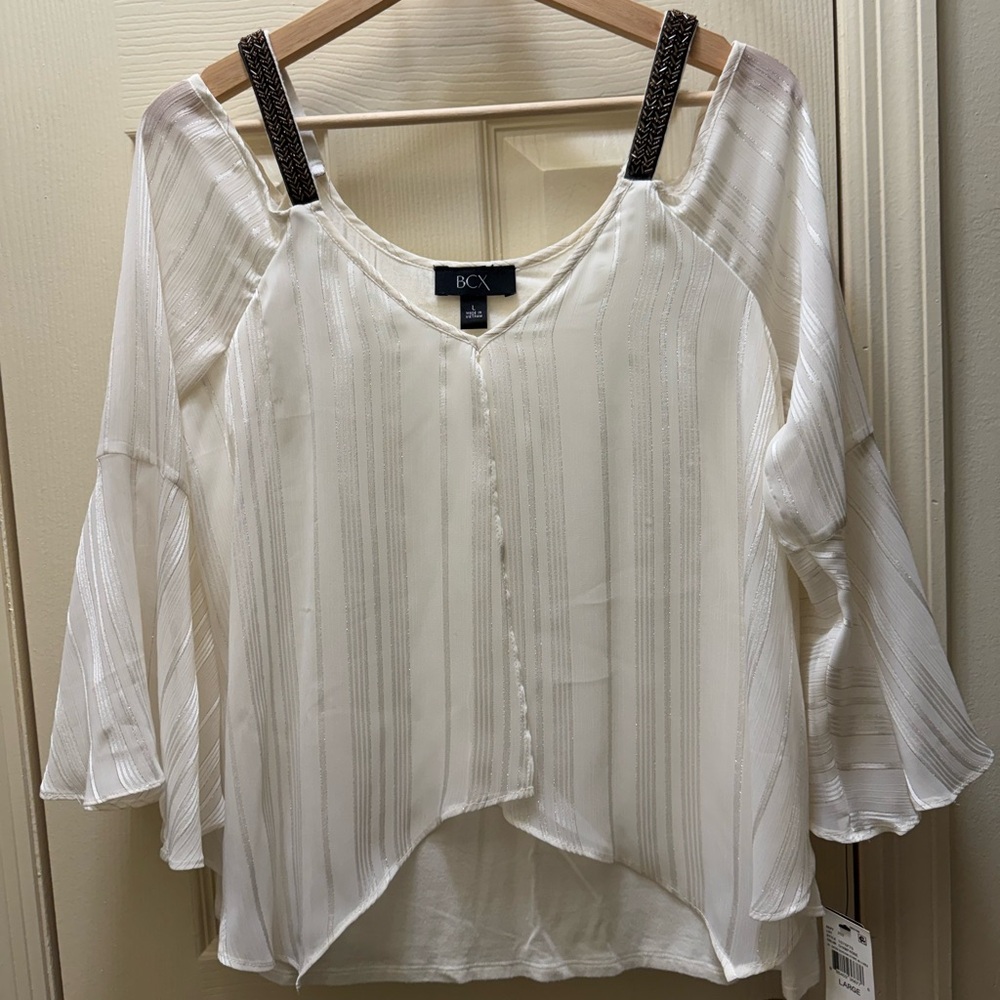 BCX White Bell Sleeve Bib Collar Blouse